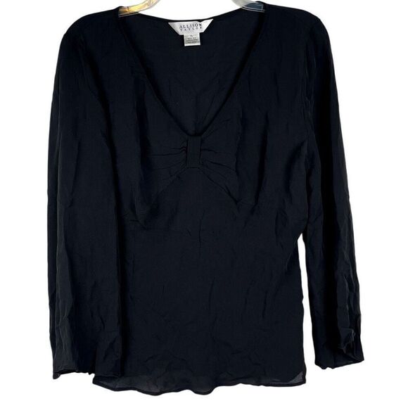 Allison Taylor Black V-neck 100% Silk Blouse XL - Picture 1 of 10
